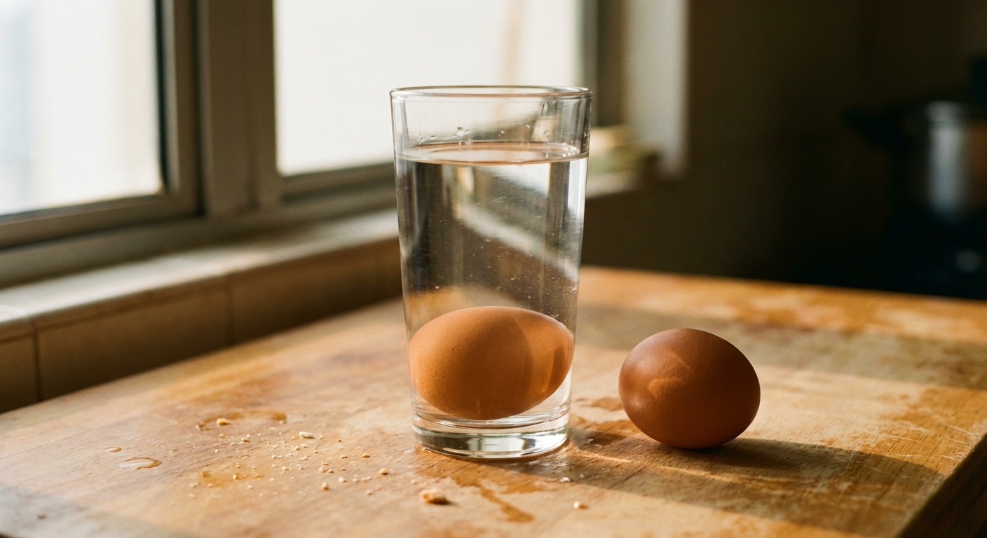 A fresh egg in a glass of water