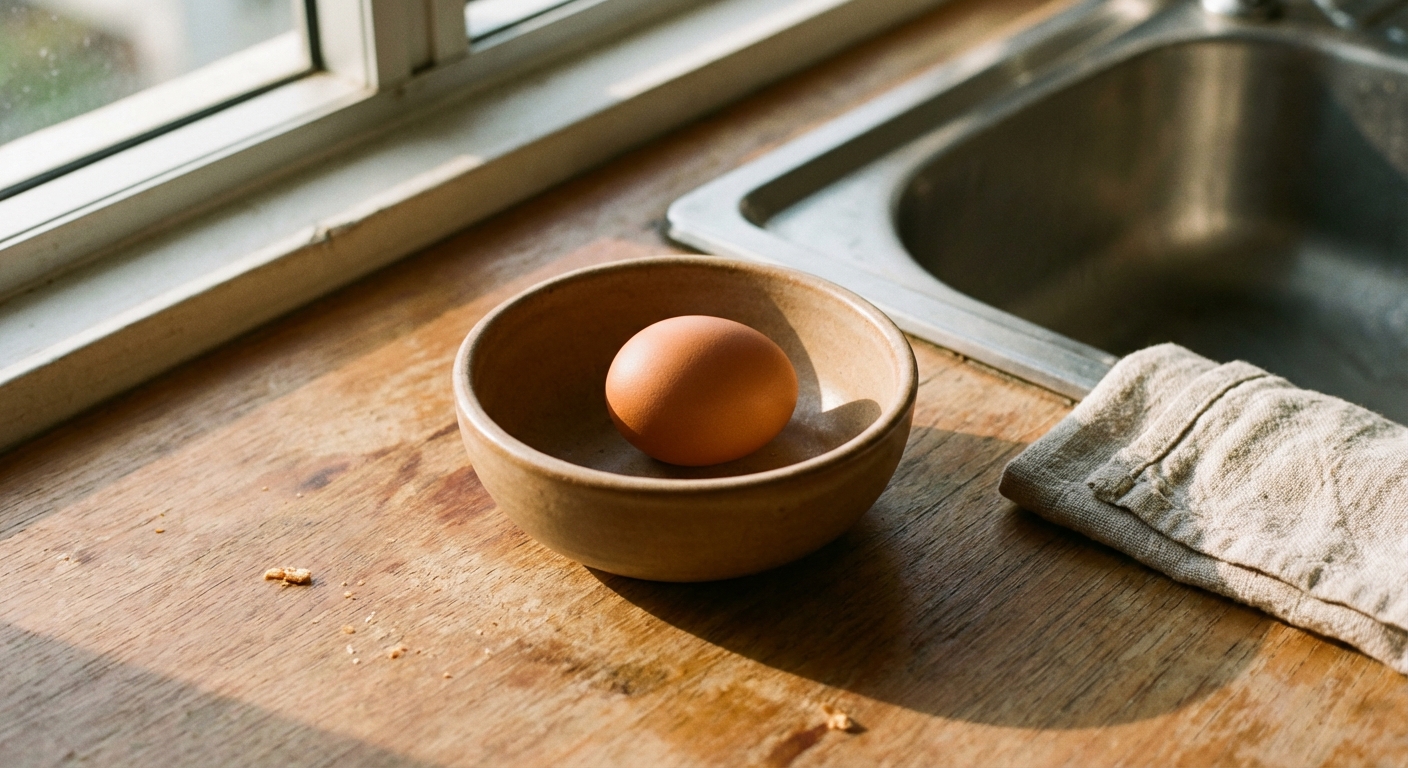 A fresh farm egg sitting on hay