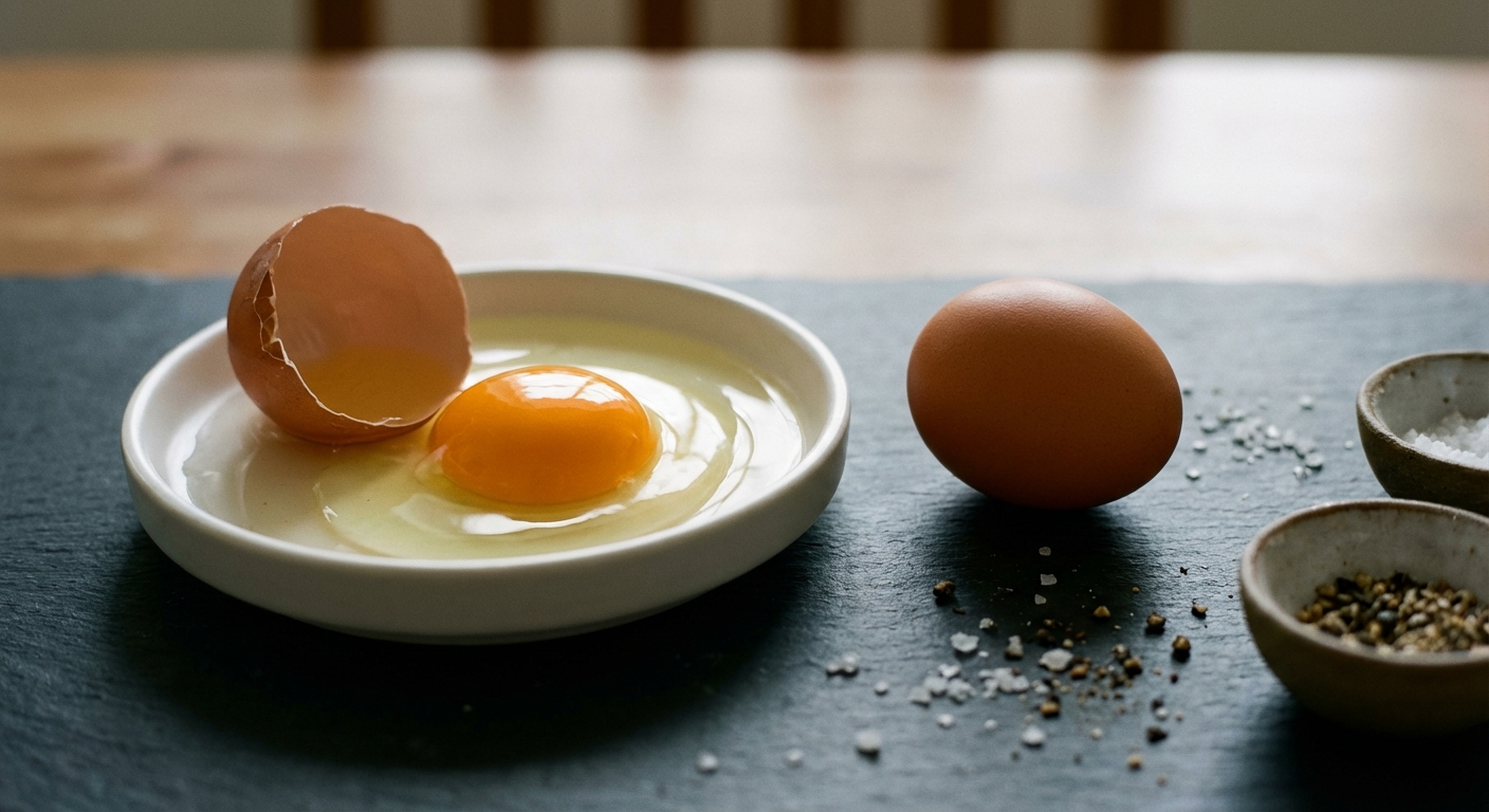 Eggs on a kitchen table