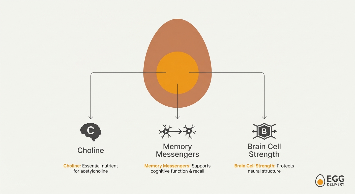 Brain healthy eggs on a rustic table
