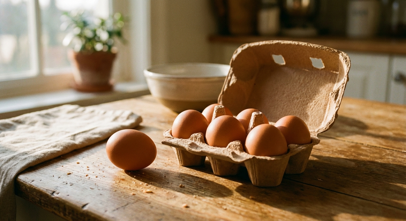 A sliced hard-boiled egg with a green ring around the yolk