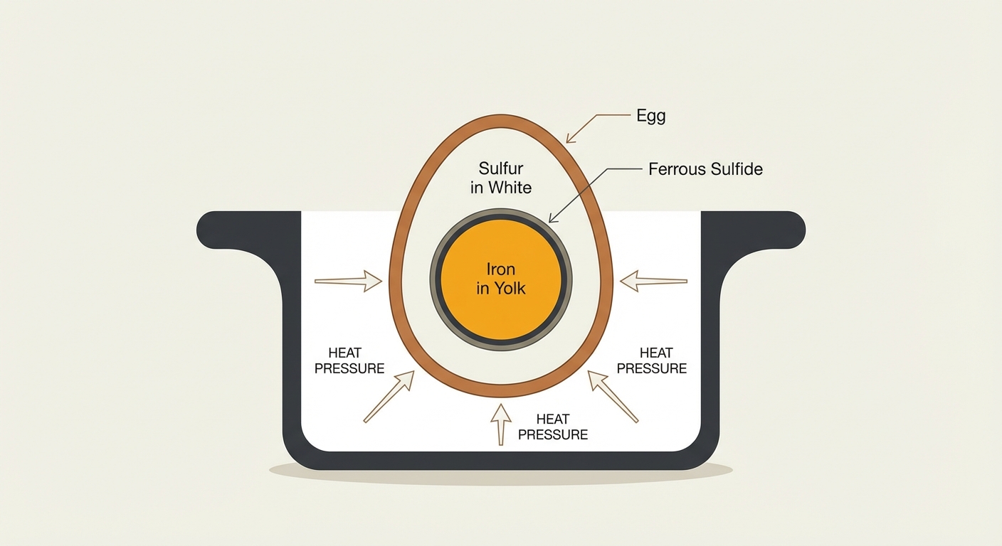 Scientific illustration of heat causing sulfur and iron reaction