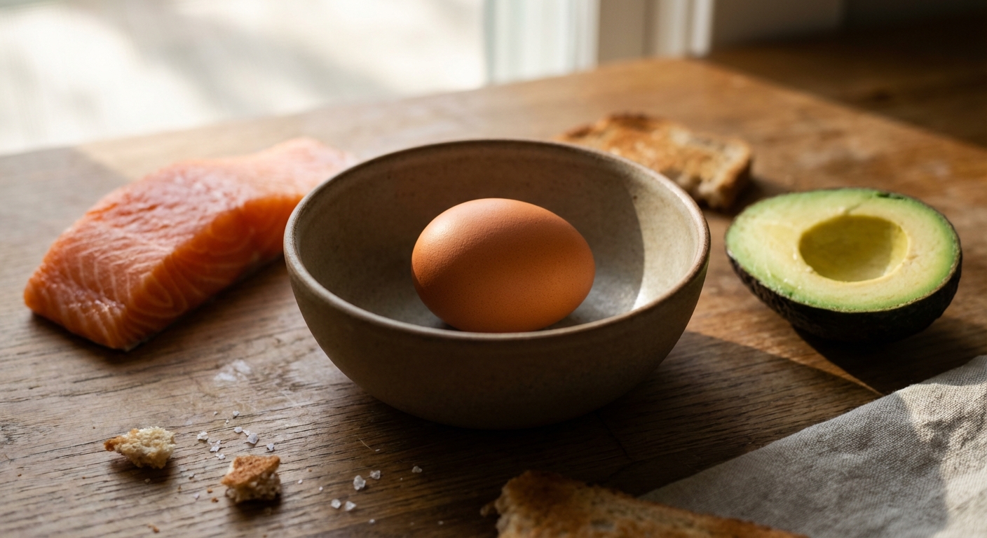 Fresh egg on a wooden surface