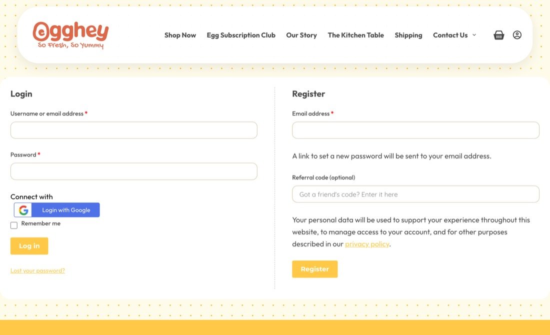 Egghey login page with the Login with Google button